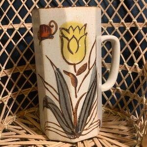 Retro MCM Geometric Stoneware Tall Coffee Mug Cup Rustic Speckled Stoneware